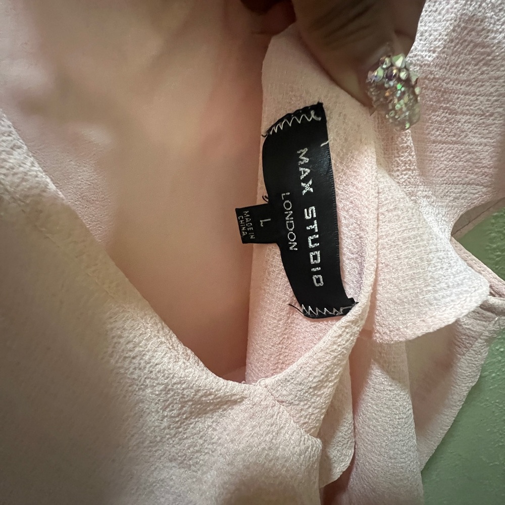Max Studio London Blush Pink Ruffle Shirt Size L - Picture 4 of 8